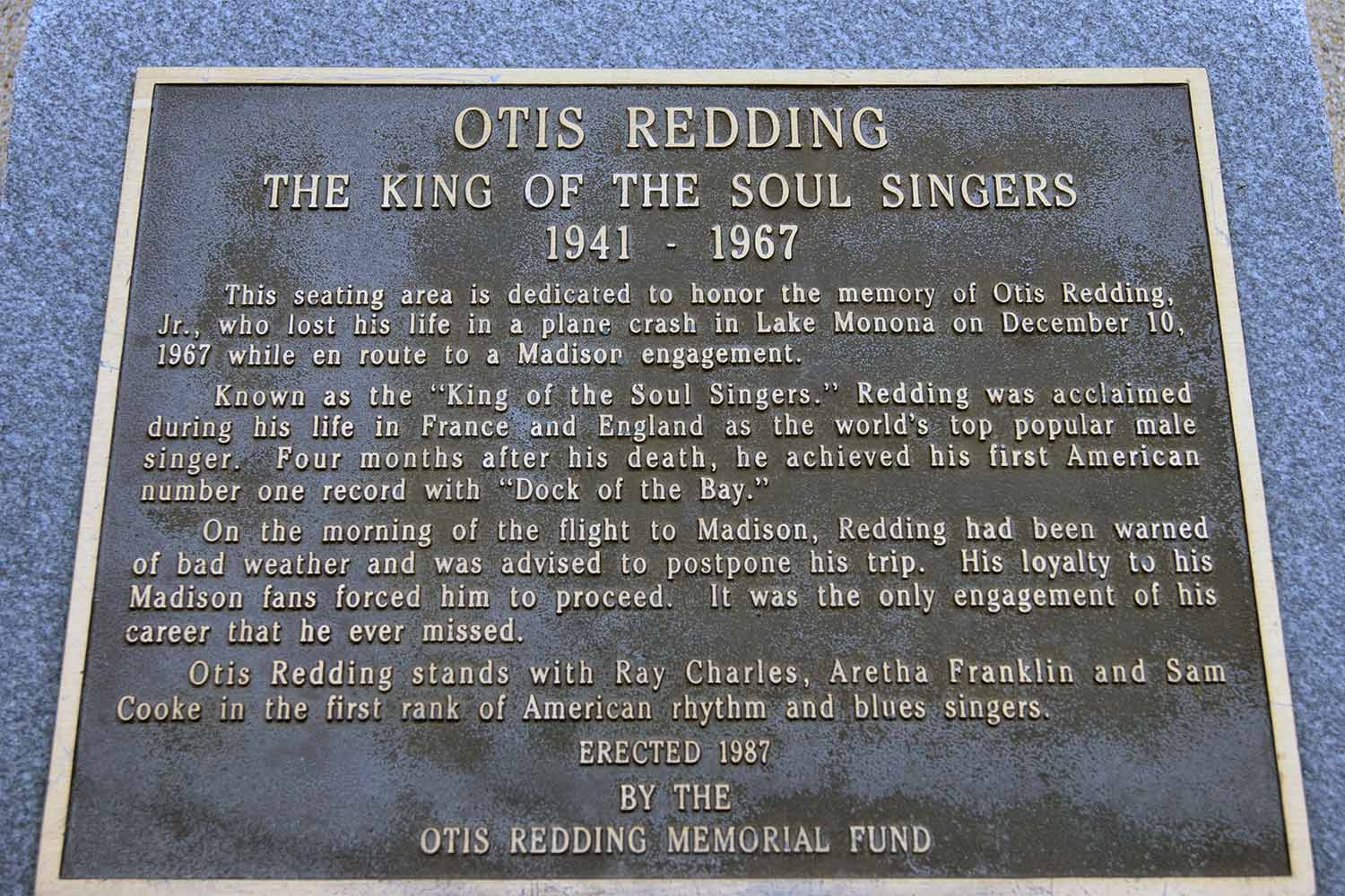 Otis Redding plaque at Monona Terrace