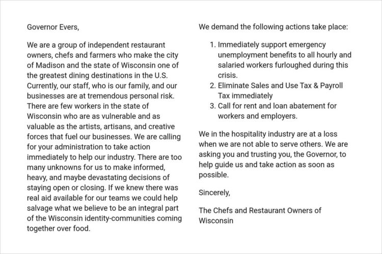 Restaurants in letter to Gov. Evers: “Take action as soon as possible”